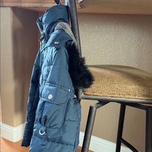 Eddie Bauer Women's Navy Blue Hooded long coat.